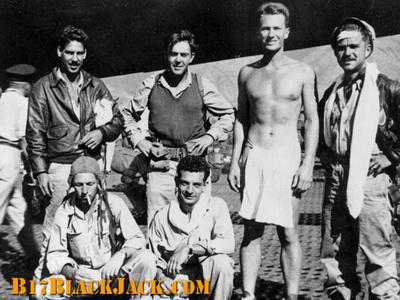 History of the B-17F Black Jack Wreck - Pilot De Loach standing without shirt