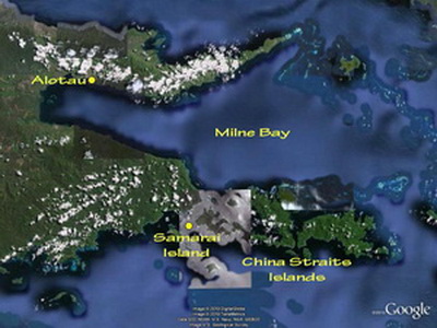 Milne Bay map showing Samarai Island - Indopacificimages