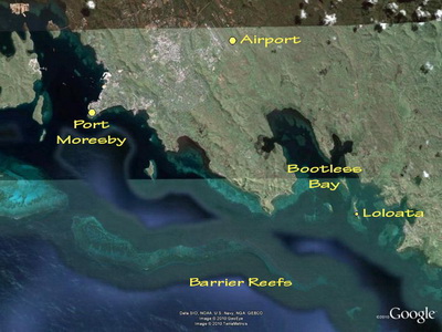 Loloata Island map showing its location in Bootless Bay