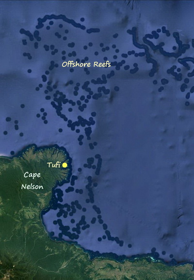 Tufi's Offshore Reefs - Location Map