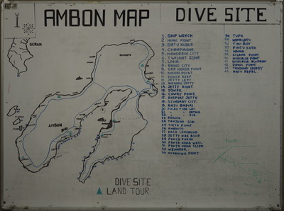 Dive site map for Ambon
