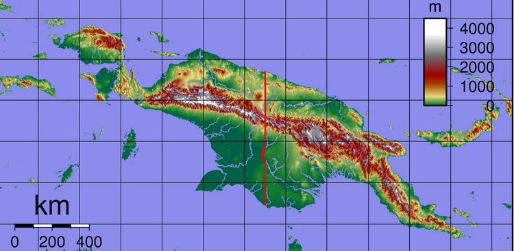 First Contact in Papua New Guinea - Topographical Map of New Guinea