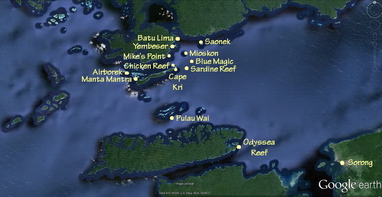 Map of the main Dampier Strait Dive Sites