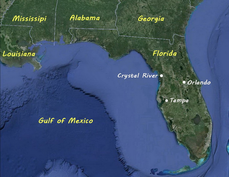 Map of Florida showing Crystal River