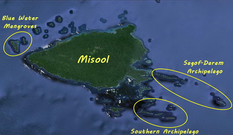 Map of the Main Dive Site Areas in Misool 