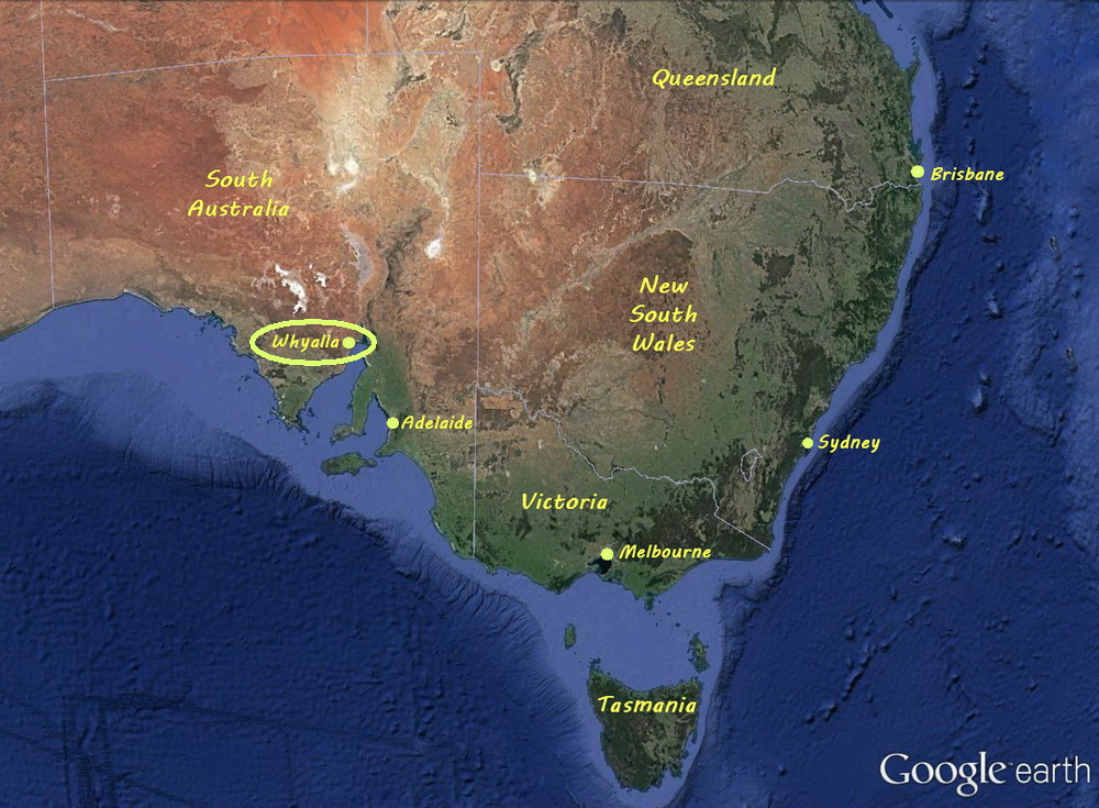 Overview of Whyalla and Diving Logistics - Map of southern Australia